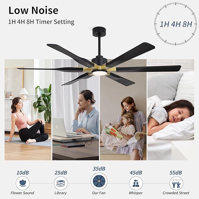 68 Inch Ceiling Fan with Lights and Remote Control, 6 Reversible ABS Blades, 6-Speed Noiseless DC Motor with 4.5" / 12" / 24" Downrods for Bedroom Dining Living Room, Gold and Black