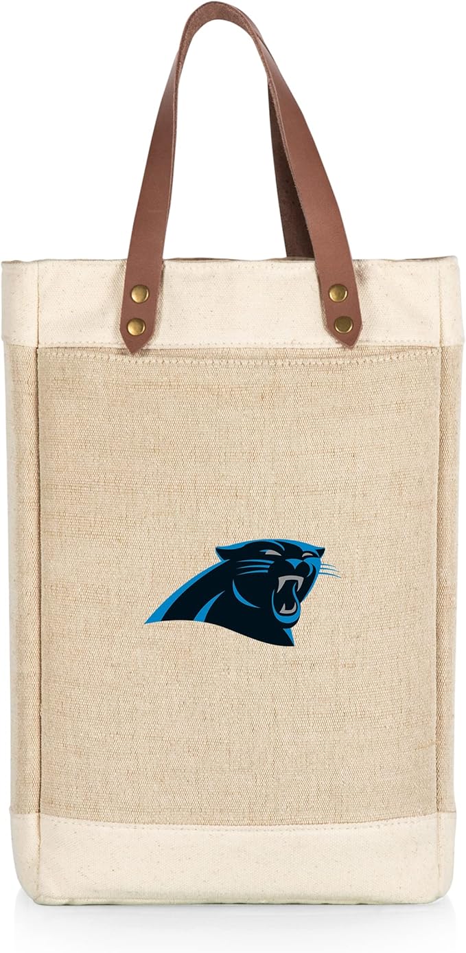 PICNIC TIME NFL Pinot - Jute 2 Bottle Insulated Wine Bag - Wine Tote Bag - Wine Gift Bag, (Beige)