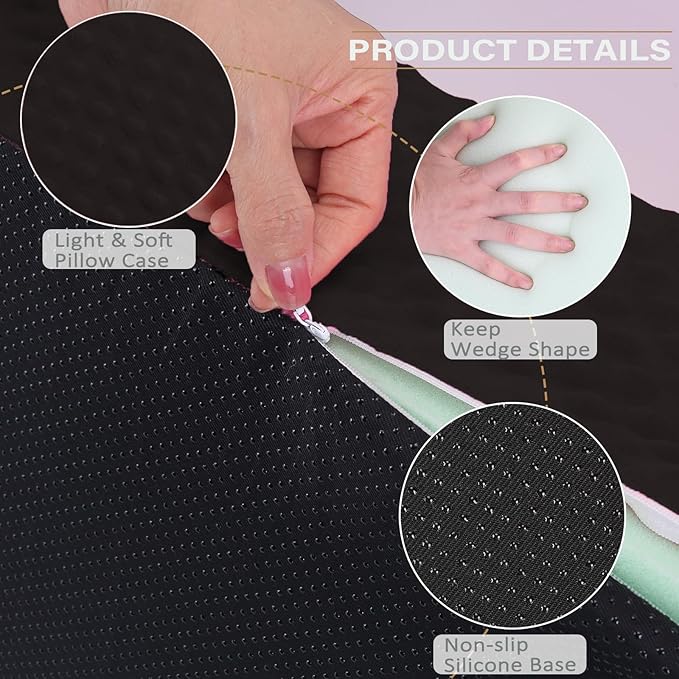 Side Wedge Pillow for Sleeping Body Positioner for Back, Body Wedge Pillow for Side Sleeping, Body Position Side Wedge Pillow, Back Positioning Elevation Pillow (Black-Dot)