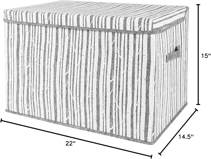 Sammy & Lou Collapsible Felt Soft Toy Box Toy Chest for Toddlers Toy Storage Organizer with Handles and Hinged Lid, 22 x 14.5 x 15 inches, Birch