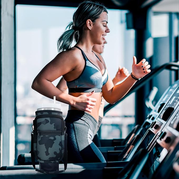 Water Bottle Carrier Bag with Phone Pocket for Stanley 40 oz Tumbler Neoprene Water Bottle Holder Pouch with Adjustable Strap Bollus with Straw Cover & Carabiner for Stanley Cup Accessories