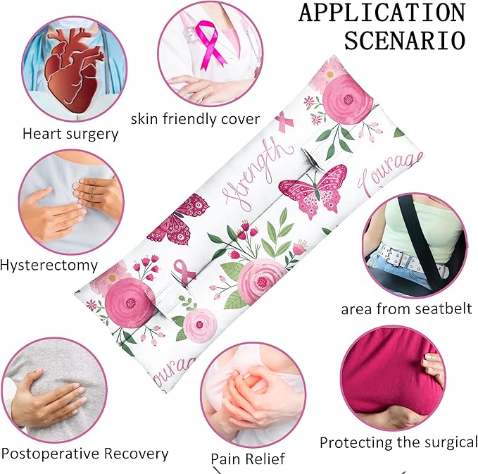 Mastectomy Pillow, Hysterectomy Pillow, Post Heart Surgery Seatbelt Pillow, C Section Recovery Pillow, Port Pillow for Chemo Patients, Pacemaker Seatbelt Protection, Breast Cancer Gifts for Women