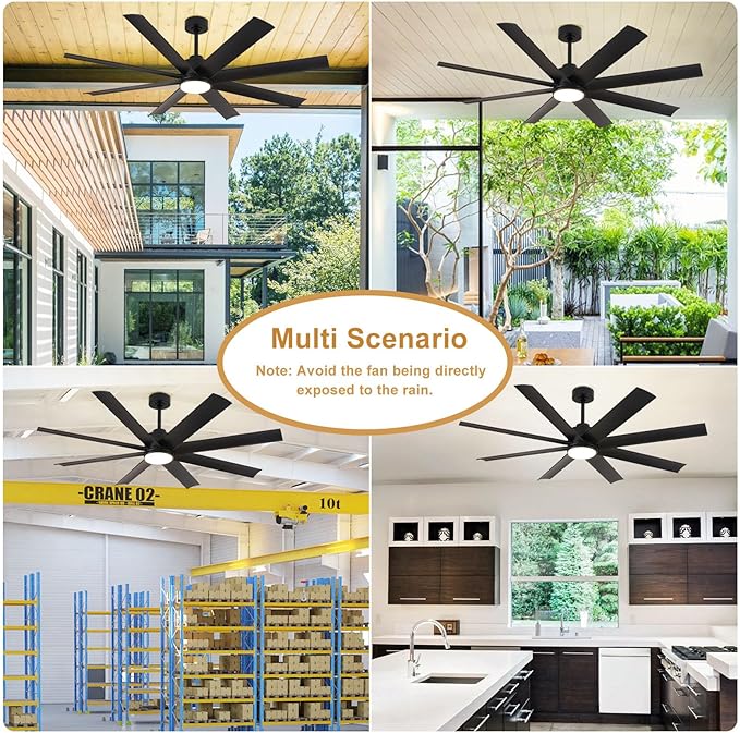 Depuley 72" Large Ceiling Fans with Lights and Remote App, Industrial Ceiling Fan for Kitchen Living Room Covered Patio, 5-Speed Reversible DC Motor, 3 CCT Dimmable LED Lighting, 8 Blades, Timer