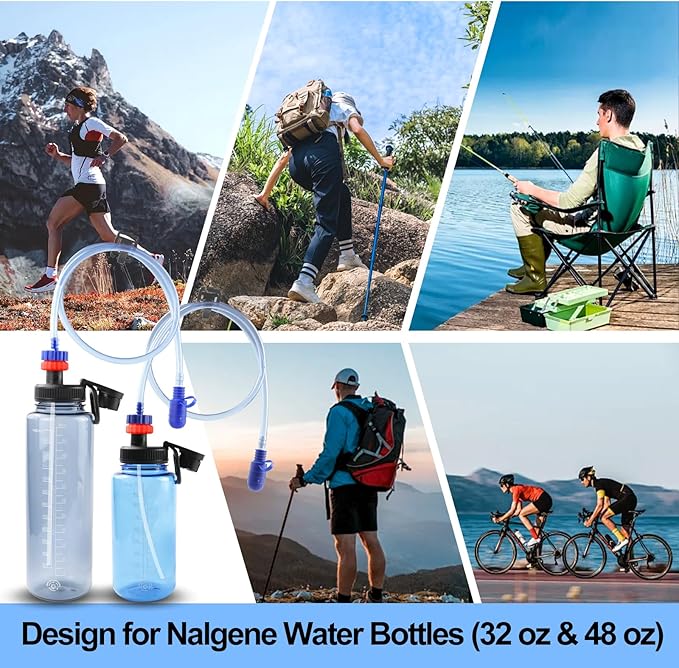Hydration Adapter Kit for Nalgene Water Bottle with Cap, Compatible with 32/48 oz Wide Mouth Water Bottles, Outdoor Sports Accessories, Use for Camping, Cycling, Hiking(Red)