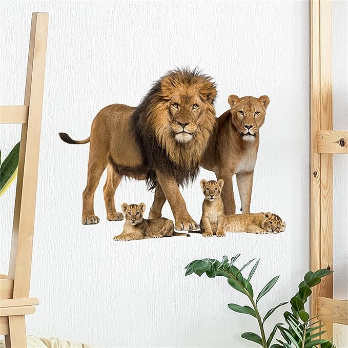 Lion Wall Decals, Vinyl Removable 3D Stickers for Bedroom Nursery Decor - Peel and Stick Cute Baby Girl Boy Toddler Kids Room Art Decoration, Woodland Forest Safari Jungle Mural Waterproof