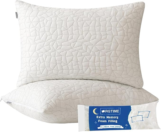 Shredded Memory Foam Pillows, Standard (2-Packs), Adjustable Bed Pillows for Side Back Stomach Sleepers,Comfy Cooling Pillows for Sleeping with Washable Cover