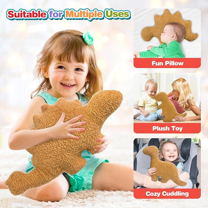 Dino Chicken Nugget Pillow, Dinosaur Chicken Nuggets Plush Funny Birthday Gifts for Boys and Girls, Dinosaur Gifts for Kids and Adults, Dinosaur Theme Party Decorations (Ankylosaurus, Small)