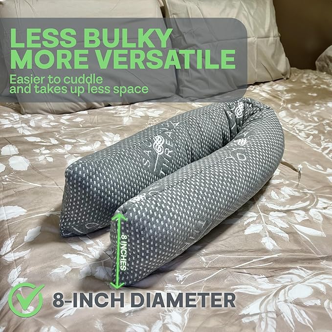 Sacred Thread 54”x8” Cylinder Body Pillow, Grey Cooling Hug Pillow for Adults, Memory Foam Cuddle Pillow, Soft and Supportive Long Body Pillow for Side Sleepers and Pressure Relief