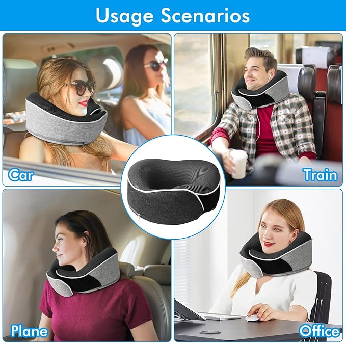 Travel Pillow,Upgraded 100% Memory Foam Neck Pillow for Traveling,Ergonomic Design Soft Best Flight Pillow,Neck Pillow Airplane Kit with 3D Contoured Eye Masks,Earplugs and Luxury Bag (Dark Gray)