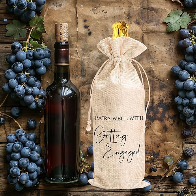 comfit Wedding Wine Bag Engagement Gifts for New Couples,Bridal Shower Wine Gift Bag Mr and Mrs Marriage Wedding Gifts,Wine Champagne Gift Bag With Drawstring, Getting Engaged