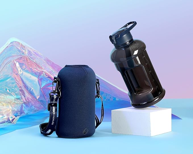 H2O Capsule 2.2L Half Gallon Water Bottle with Storage Sleeve and Covered Straw Lid – BPA Free Large Reusable Drink Container with Handle - Big Sports Jug, 2.2 Liter (74 Ounce)