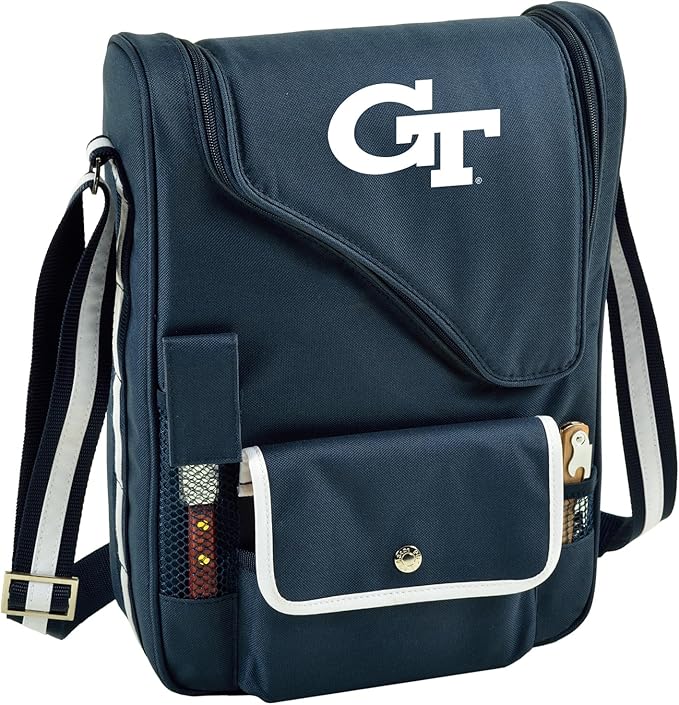 Georgia Tech Yellow Jackets Licensed Deluxe Wine Carrier with Wine Glasses and Accessories for Two Assembled & Quality Approved in The USA