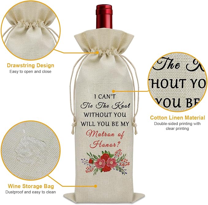 Matron of Honor Gifts Wine Bag Bridesmaid Gifts for Wedding Day Bridal Shower Thank You Gifts from Bride Wine Accessories Gifts for Wine Lovers Bridal Party Gifts for Bridesmaids