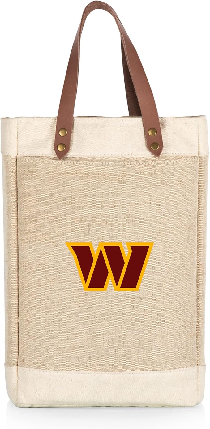 PICNIC TIME NFL Pinot - Jute 2 Bottle Insulated Wine Bag - Wine Tote Bag - Wine Gift Bag, (Beige)