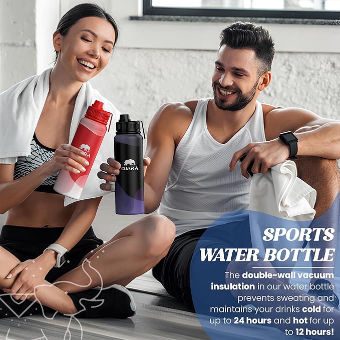 Insulated Water Bottle - Leak-Proof, BPA-Free, Wide Mouth, Sports, Gym, Travel, Stainless Steel Vacuum Insulated Bottle (Black) 34OZ