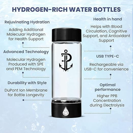 Hydrogen Water Bottle Generator | Durable SPE PEM Electrolysis Technology Hydrogen Water in 3 Min | Portable Water Quick Ionizer Machine for Home, Office, Travel, Exercise, Daily Use & Gifts (Black)
