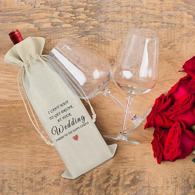 Wedding Gift Bridal Shower Gift for Friends Bridesmaid Proposal Wine Bag Engagement Wine Gift Bags for Bride Groom Funny Burlap Wine Wrap Bags Congrats Gift for Newlyweds Bestie Wine Bottle Cover