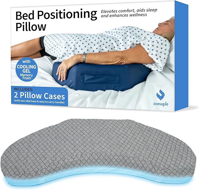 Bedsore Positioning Pillow Wedge - Bedsore Prevention and Faster Recovery - Heat Regulating Bed Sore Cushion for Butt Lifting and Easy Positioning - 2 Non-Skid Removable Covers (Grey)