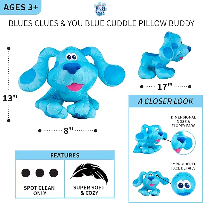 Franco Kids Bedding Super Soft Plush Cuddle Pillow Buddy, One Size, Blues Clues