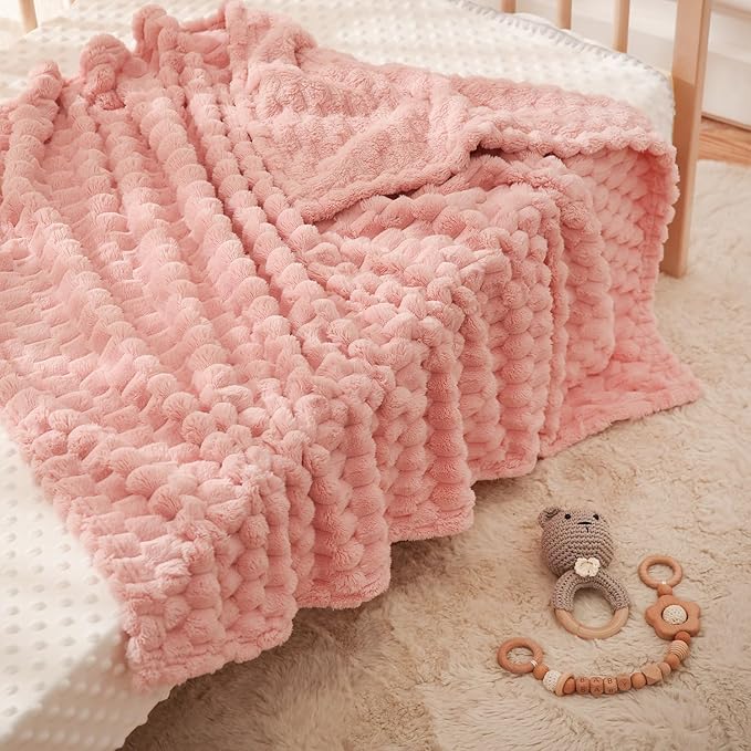 HOMRITAR Baby Blanket for Girls Fleece Fluffy Fuzzy Blanket for Toddler Bed 3D Imitation Turtle Shell Jacquard Bed Blankets, Soft Cozy Warm Receiving Blanket (30 x 40 Inch, Pink)