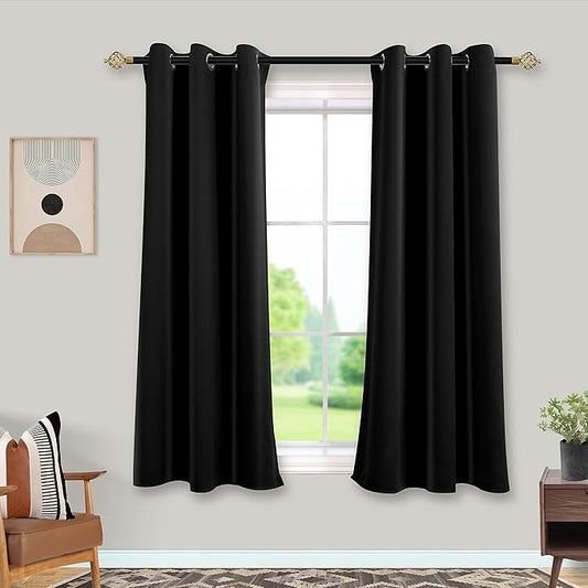 Mrs.Naturall Short Curtains for Windows,Blackout Curtains for Bedroom,Black,45 Inch Length