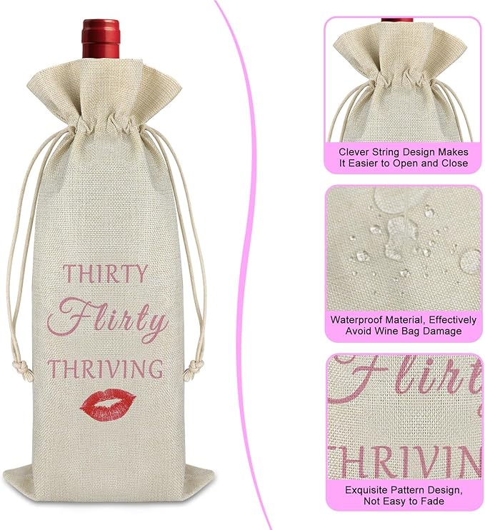 Gfhzdmf 30th Birthday Gifts 30 Year Old Birthday Gift for Men Women Wine Bag Birthday Decors Turning 30 Gift for Coworker Wife Sister Best Friend Mothers Day Christmas Gift Burlap Wine Bottle Bag