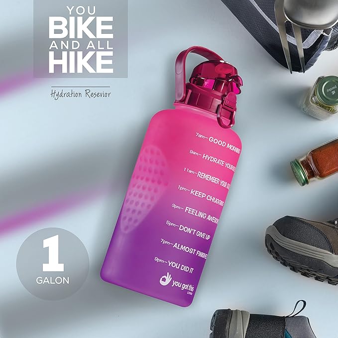 Motivational Water Bottle with Straw & Handle,One Gallon Water Bottle 128 oz/3.8L,Reusable Water Jug, Achieve All-Day Hydration SpillProof, BPA FREE