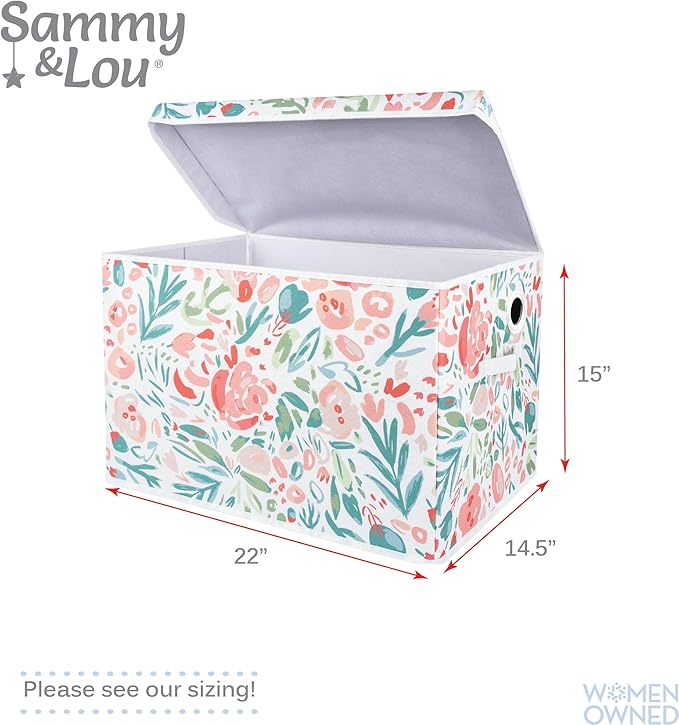 Sammy & Lou Collapsible Felt Soft Toy Box Toy Chest for Toddlers Toy Storage Organizer with Handles and Hinged Lid, 22 x 14.5 x 15 inches, Painterly Floral