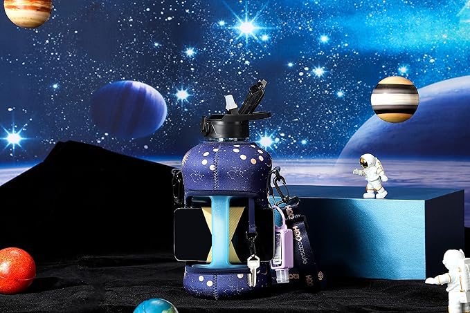 H2O Capsule 2.2L Half Gallon Water Bottle with Storage Sleeve and Covered Straw Lid – BPA Free Large Reusable Drink Container with Handle - Big Sports Jug, 2.2 Liter (74 Ounce)