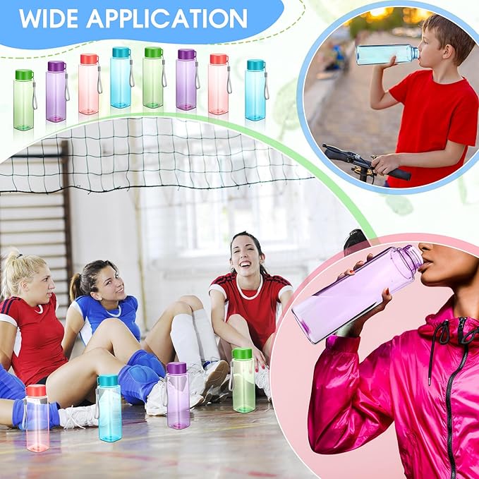 Mifoci 20 Pieces Water Bottle Bulk 17 oz Plastic Water Bottles Bulk Sport Drink Bottles with Handle Strap Lightweight Leakproof for Party Outdoor Children School Classroom