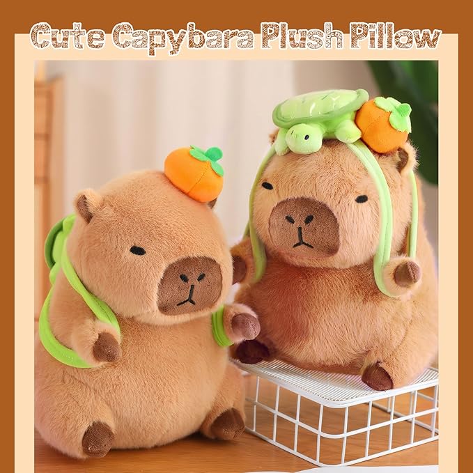 Cute Capybara Plush with Turtle Backpack Kawaii Capybara Stuffed Animal with Orange Capybara Plushies Soft Capybara Pillow Toy Birthday for Kids Boys Girls 12 inch