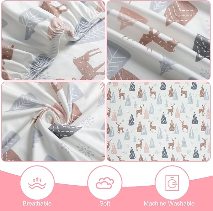 Pack n Play Sheets 2 Piece Mini Crib Sheets Stretch Play Sheets Portable Bed Sheet Soft Fitted Sheet Breathable Elastic Convertible Playard Cover Compatible with Graco Pack n Play Deer Park