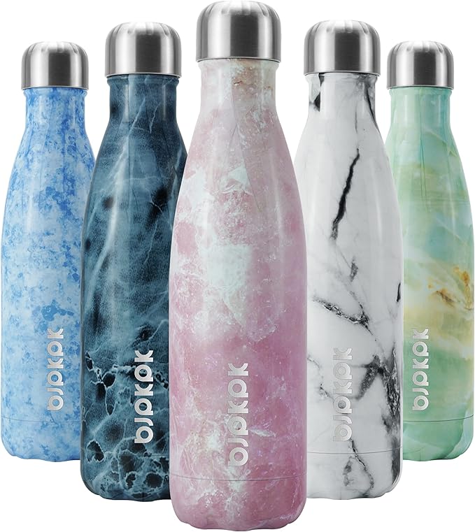 BJPKPK Insulated Water Bottles -17oz/500ml -Stainless Steel Water Bottles,Sports Water Bottles Keep Cold for 24 Hours and Hot for 12 Hours,BPA Free Water Bottle,Marble Blossom