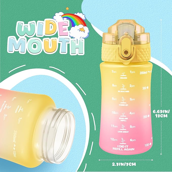 OLDLEY Kids Water Bottle for School, 12 oz (2 lids) BPA-Free Reusable Leak-proof Durable Tritan Plastic Water Bottles with Straw & Chug Lids, Anti-dust Spout Cover (Nectarine)