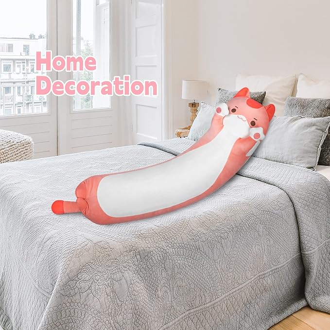 Long Cat Plush Kids Body Pillow, 28 Inch Cute Pink Cat Stuffed Animals Soft Plushies, Kitten Kawaii Plush Throw Pillow Doll Toy Gift for Girlfriend