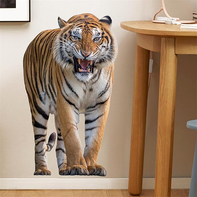 Lifelike Tiger Wall Decal 3D Animals Wall Sticker Safari Wall Decor for Nursery Kid'sroom School Classroom Livingroom Bedroom Bathroom Decoration (Lifelike Tiger)
