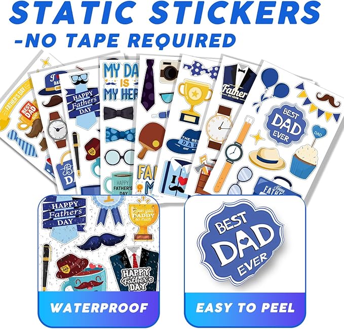 Father Dad Birthday Decoration Window Sticker 8 Sheet 84pcs Door PVC Static Film Sticker, Express Kids Love for Dad Decals Papa Birth Party Decoration for Home Room Car SUV Van Refrigerator