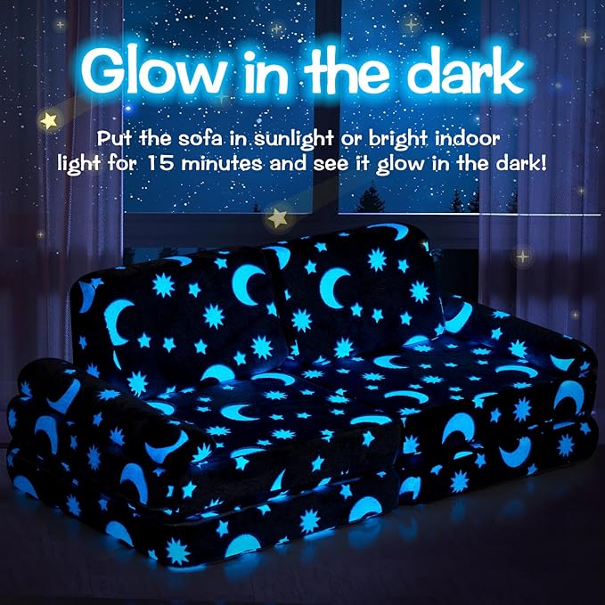 Modular Kids Play Couch,Toddler Couch Kids Sofa,Child Sectional Sofa,Bedroom and Playroom Furniture for Toddlers,Convertible Foam and Floor Cushion for Boys and Girls,Glow in The Dark,Star