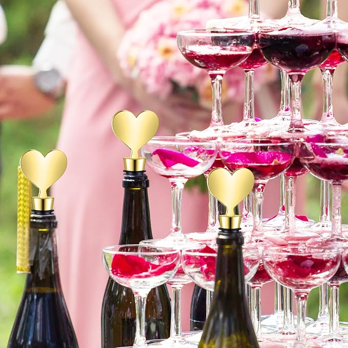 Blank Heart Shape Wine Stopper Stainless Steel Beer Stopper Blank Board Stopper with White Sheer Organza Bags Wedding Favor for Guests Wine Party Gifts Bridal Shower(Gold,36 Sets)