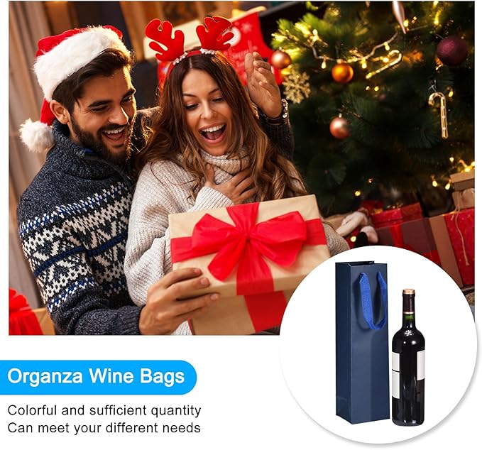 uxcell Wine Bags, 24pcs Dark Blue 4 x 4 x 14 In Wine Gift Bags with Handles Paper Wine Tote Bag for Wedding Birthday Christmas Party Supplies