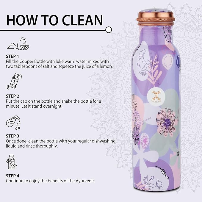 Copper Water Bottle A Handmade Ayurvedic Enameled Print Pure Copper Water Bottle For Drinking - Increase Your Water Consumption, and Experience Immediate Health Benefits (ENAMELED PRINT 19)