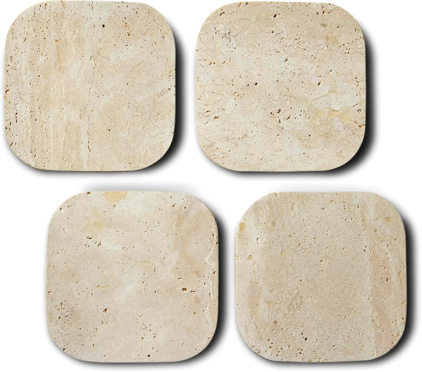 Luxury Turkish Travertine Coasters - Set of 4 - Square Marble Bar Coasters for Drinks, Coffee - Stone Holder for Home Décor, Housewarming Gifts (Beige Travertine)