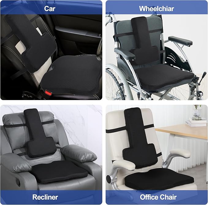 HOMBYS Lumbar Support Pillow for Office Chair with Seat Cushion, T Shape Backrest Pillow Improved Sitting Posture and Upper/Lower Back Pain Relief for Desk Chairs, Car Seats and Airplanes,Black