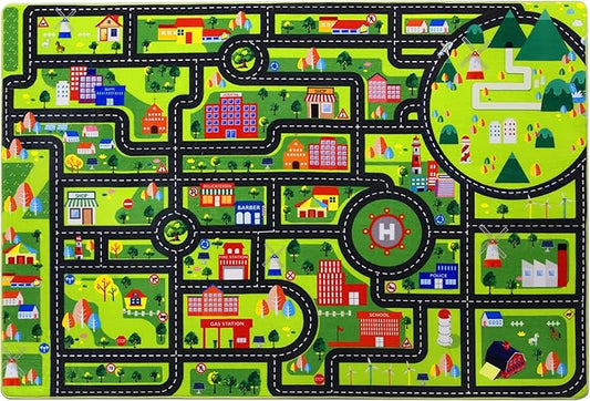 Car Rug Kids Playmat Educational Car Rugs City Life Road Traffic Play Mat for Bedroom Play Room Game Area Non Slip Kids Foam Rug Playtime Activity Mat for Toddler Baby Boys and Girls 3 x 5