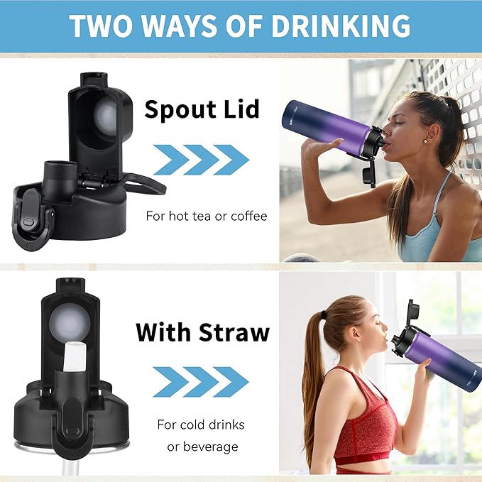 Insulated water bottle with Straw,24oz Stainless Steel Water Bottle for Adult Kids,Double Wall Vacuum Wide Mouth Insulated Water Bottle for Sports,BPA-free（24oz,Purple Navy blue）