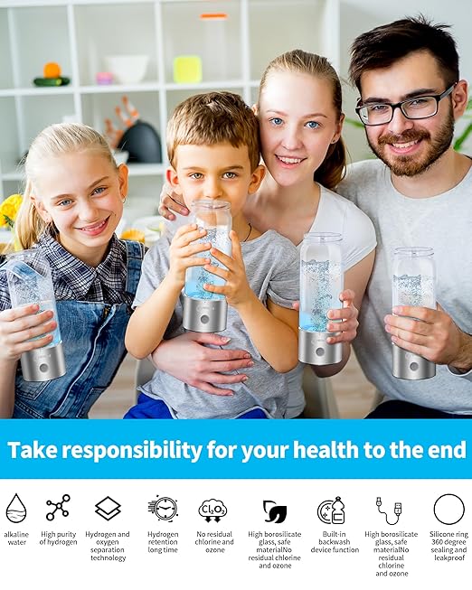 Hydrogen Water Bottle 2024, Hydrogen Water Bottle Generator Improve Water in 3 Minutes Mothers Day Gifts for Mom, Hydrogen Water Ionizer Machine with SPE PEM for Home, Office, Travel, Drinking(Silver)