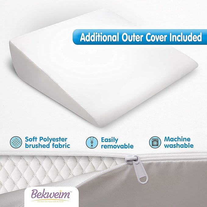 Bed Wedge Pillow | Unique Curved Design for Multi Position Use | Memory Foam Wedge Pillow for Sleeping | Works for Back Support, Leg, Knee | Includes Cover Plus Extra Sheet (White)