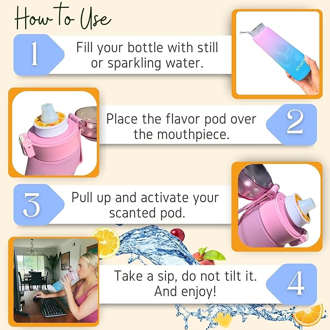 Air Water Bottle 650ml – Water Bottle With 5 Scented Pods, 0% Sugar BPA Free Cup with Bottle & Straw Brushes | Suitable for Outdoor | Sports | Gift Idea (New Gradient Pink/Blue + 5 Pods)