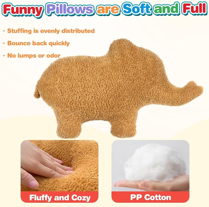 Dino Chicken Nugget Pillow, Dinosaur Chicken Nuggets Plush Funny Birthday Gifts for Boys and Girls, Dinosaur Gifts for Kids and Adults, Dinosaur Theme Party Decorations (Elephant, Small)