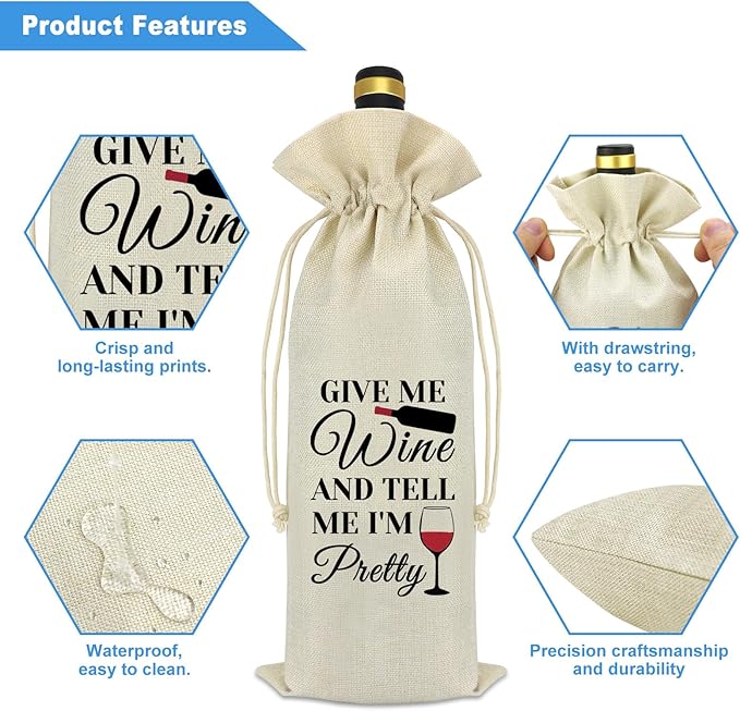 Wine Gift for Wine Lover Burlap Wine Bags Funny Wine Lover Gifts for Women Reusable Wine Gift Bags Best Friends Friendship Gifts for Sister Bestie Christmas Birthday Gift Wine Themed Wine Bottle Bag